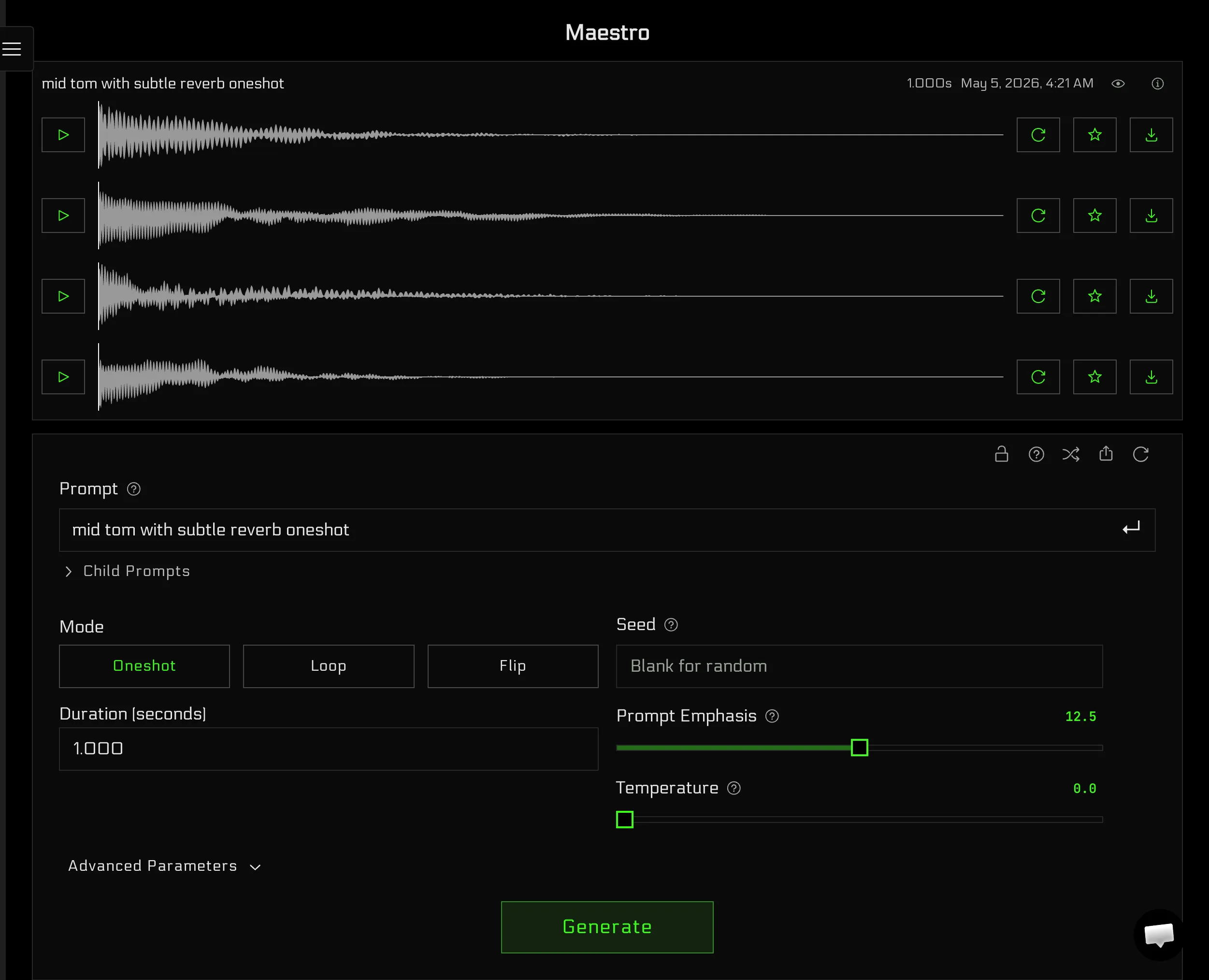Generated tom oneshot samples in Maestro